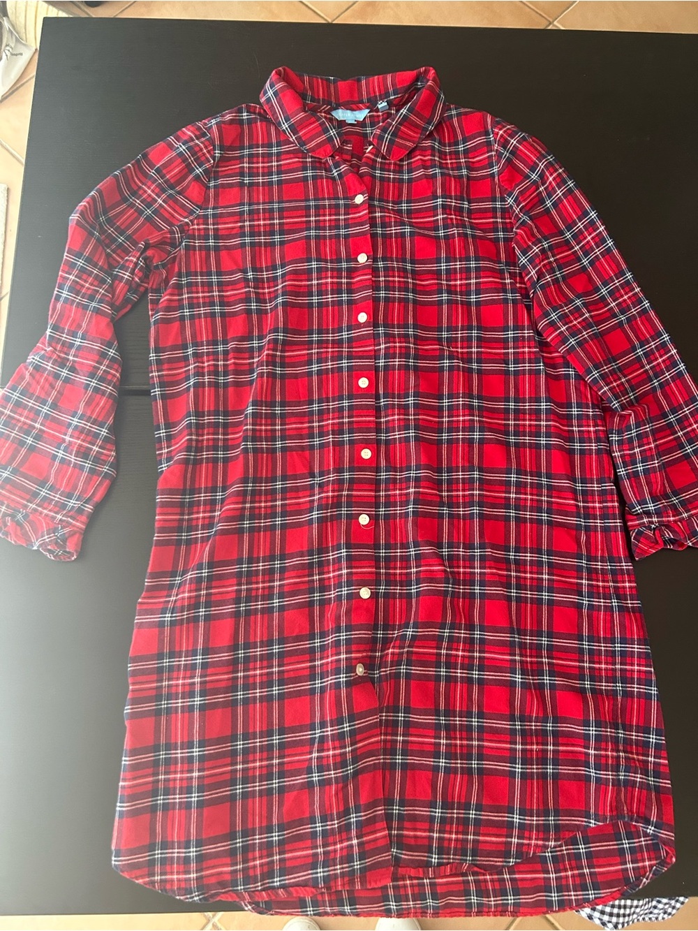 Draper James tartan plaid flannel nightshirt/pajama dress featuring long sleeves